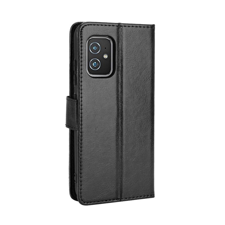Crazy Horse Texture PU Leather Wallet Stand Phone Case Cover for Asus Zenfone 8 ZS590KS - Black