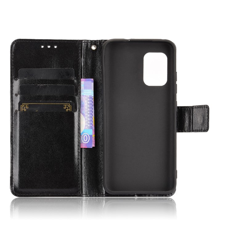Crazy Horse Texture PU Leather Wallet Stand Phone Case Cover for Asus Zenfone 8 ZS590KS - Black
