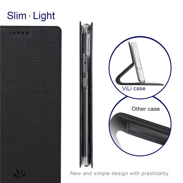 VILI DMX Cross Texture Leather Stand Case Cover with Card Holder for Asus Zenfone 8 (ZS590KS/ZS673KS) - Black