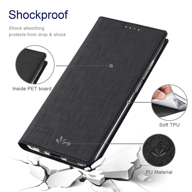 VILI DMX Cross Texture Leather Stand Case Cover with Card Holder for Asus Zenfone 8 (ZS590KS/ZS673KS) - Black