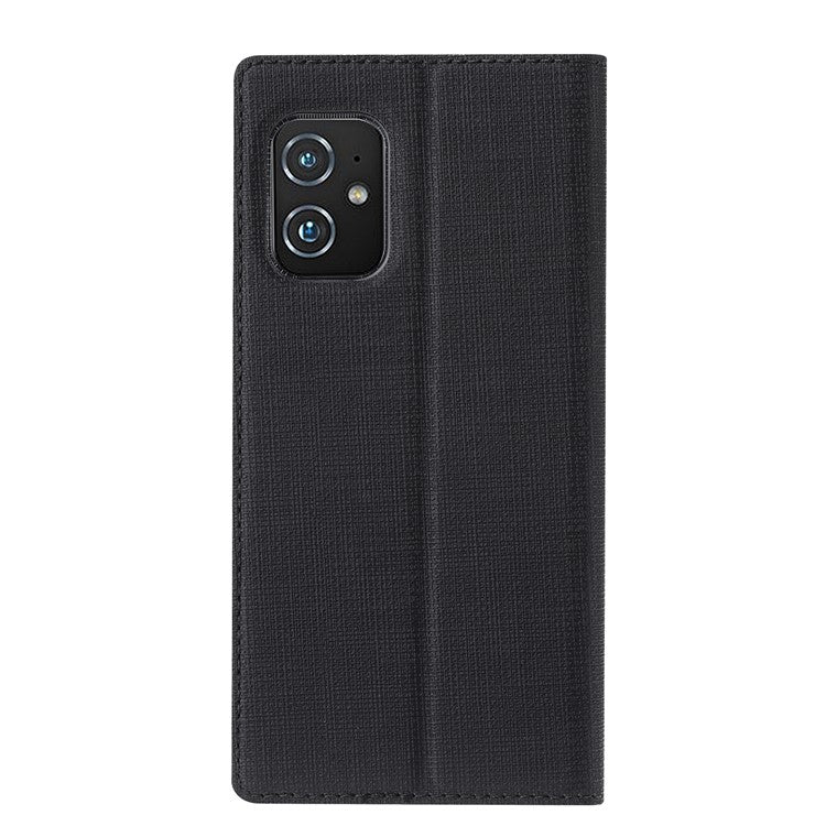 VILI DMX Cross Texture Leather Stand Case Cover with Card Holder for Asus Zenfone 8 (ZS590KS/ZS673KS) - Black