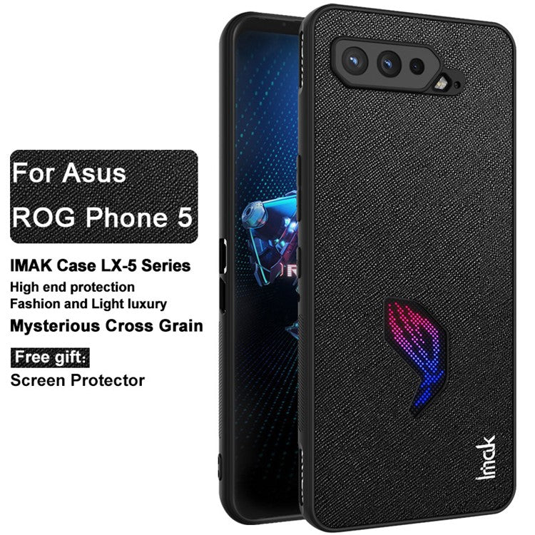 IMAK LX-5 Series PU Leather + PC + TPU Phone Cover Case with Screen Film for Asus ROG Phone 5 - Cross Texture