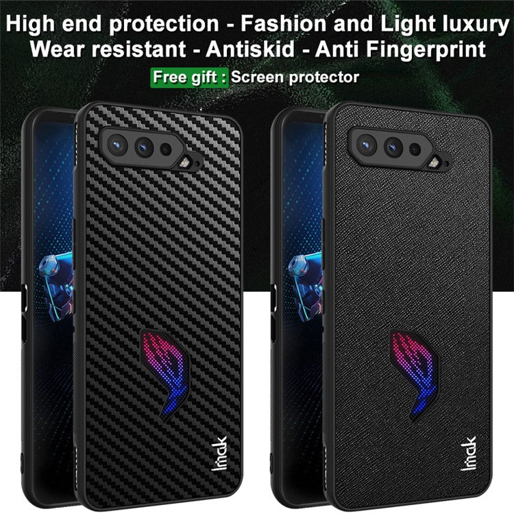 IMAK LX-5 Series PU Leather + PC + TPU Phone Cover Case with Screen Film for Asus ROG Phone 5 - Cross Texture