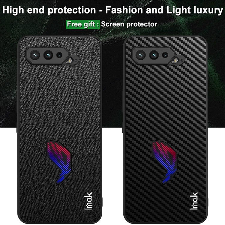 IMAK LX-5 Series PU Leather + PC + TPU Phone Cover Case with Screen Film for Asus ROG Phone 5 - Cross Texture