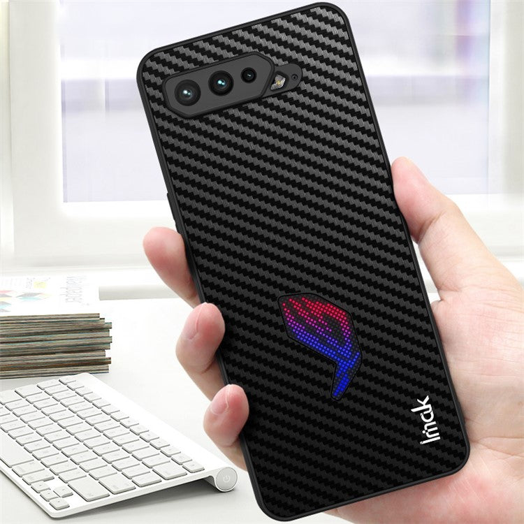 IMAK LX-5 Series PU Leather + PC + TPU Phone Cover Case with Screen Film for Asus ROG Phone 5 - Carbon Fiber Texture