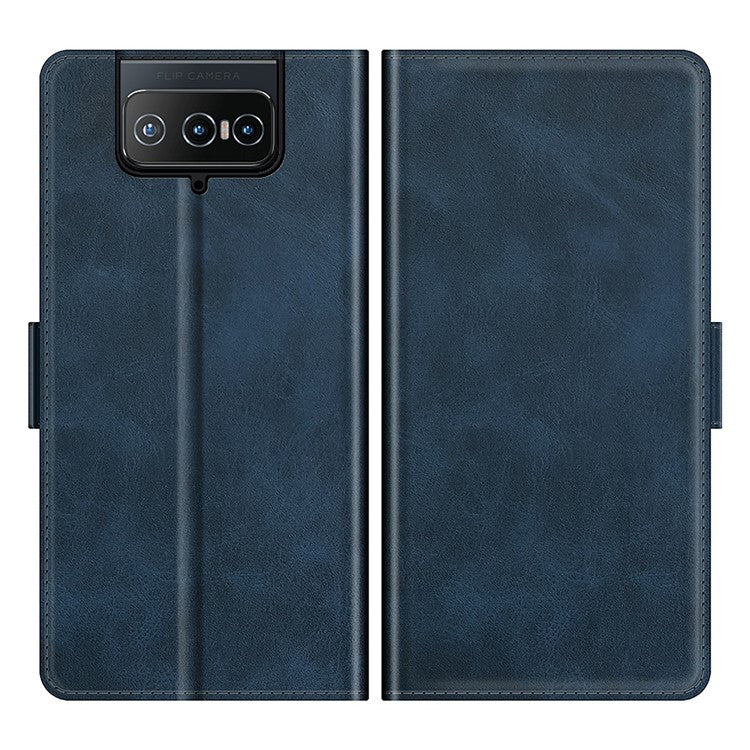 PU Leather Full Protection Wallet Cover Stand Case with Magnetic Double Clasp for Asus Zenfone 8 Flip - Blue