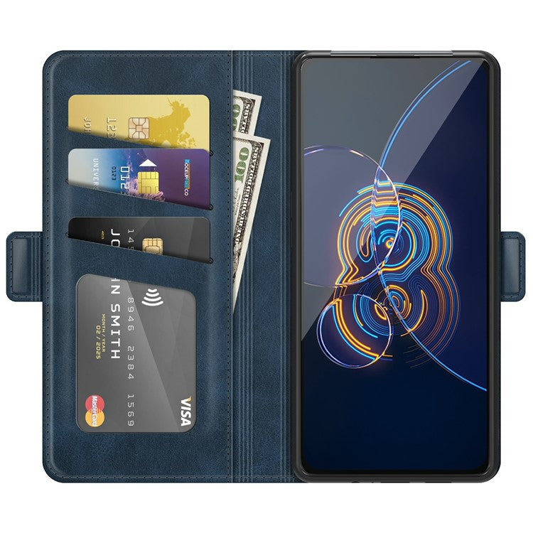 PU Leather Full Protection Wallet Cover Stand Case with Magnetic Double Clasp for Asus Zenfone 8 Flip - Blue
