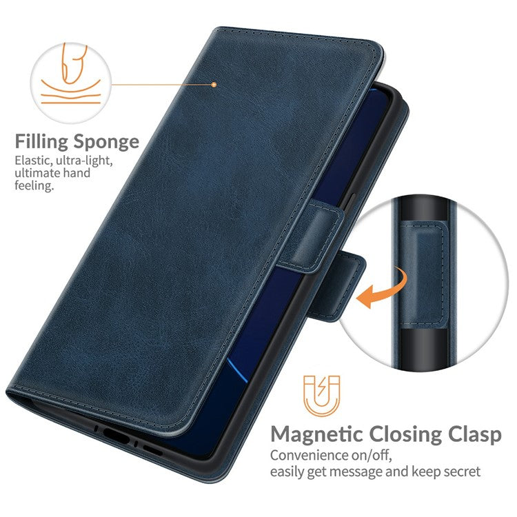 PU Leather Full Protection Wallet Cover Stand Case with Magnetic Double Clasp for Asus Zenfone 8 Flip - Blue