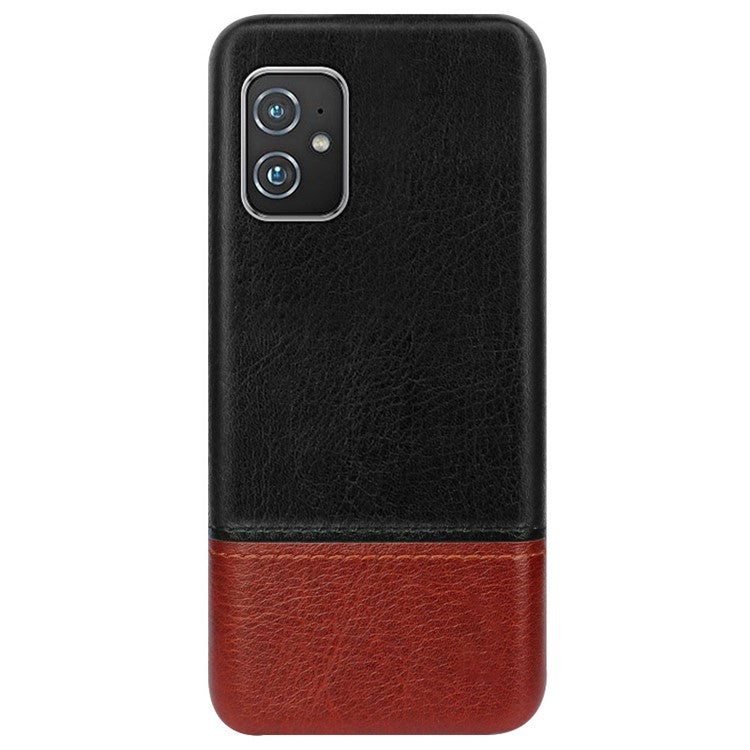 IMAK Ruiyi Series Bi-Color PU Leather Coated PC Cell Phone Back Case Shell with Screen Protector for Asus Zenfone 8 ZS590KS - Black / Brown