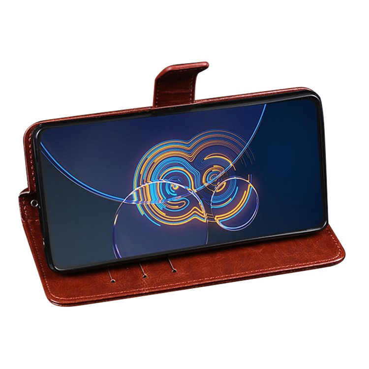 IDEWEI Wallet Stand Case Crazy Horse Texture PU Leather Phone Shell for Asus Zenfone 8 Flip - Black