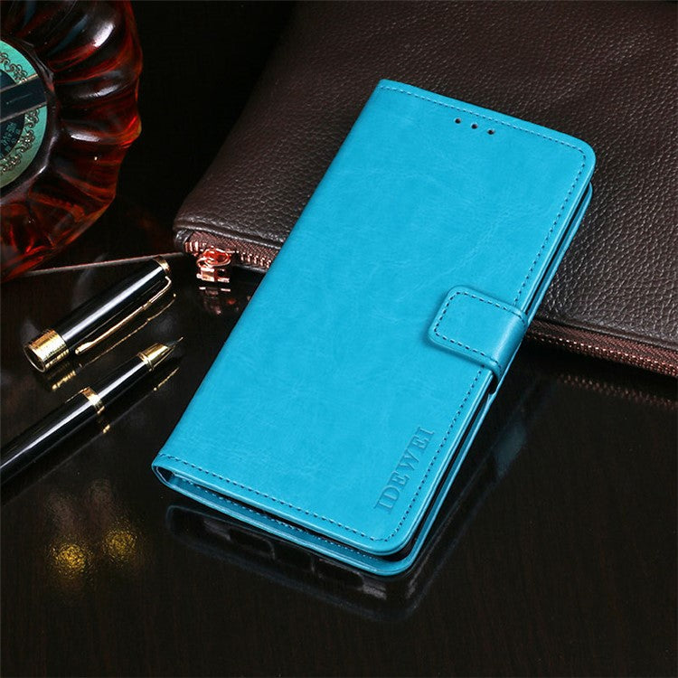 IDEWEI Wallet Stand Case Crazy Horse Texture PU Leather Phone Shell for Asus Zenfone 8 Flip - Sky Blue