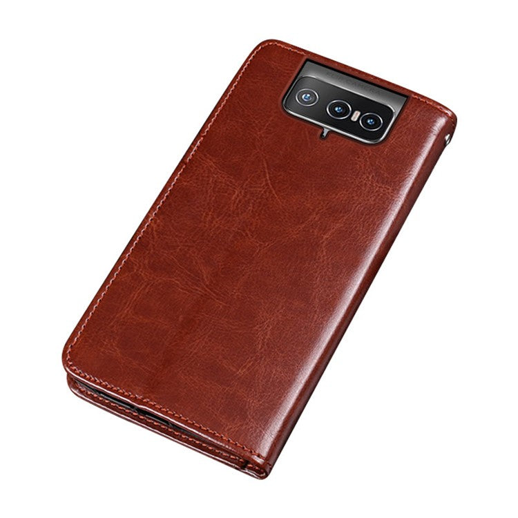 IDEWEI Wallet Stand Case Crazy Horse Texture PU Leather Phone Shell for Asus Zenfone 8 Flip - Sky Blue