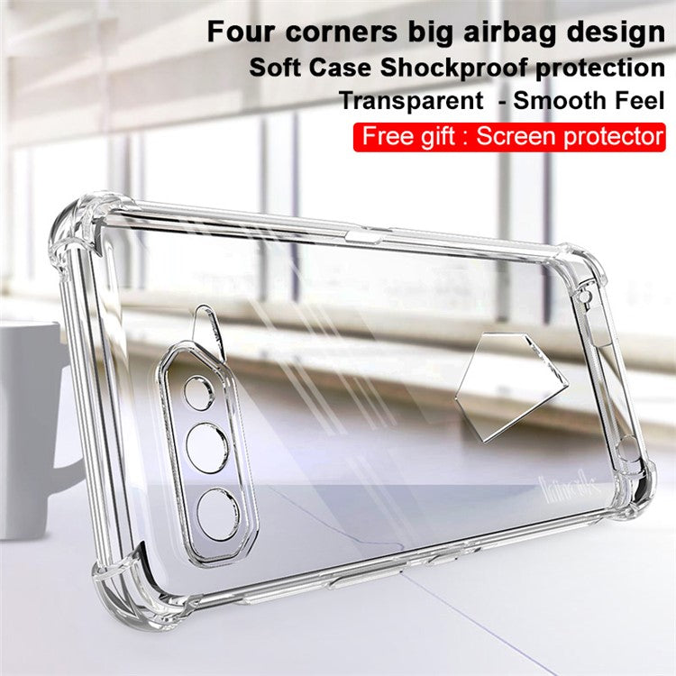 IMAK Transparent Shockproof Flexible TPU Airbag Anti-Drop Case Cover with Screen Protector Film for Asus ROG Phone 5 / 5s - Transparent