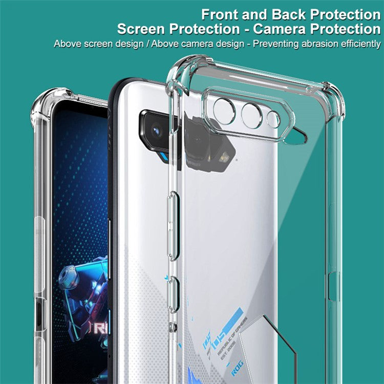 IMAK Transparent Shockproof Flexible TPU Airbag Anti-Drop Case Cover with Screen Protector Film for Asus ROG Phone 5 / 5s - Transparent