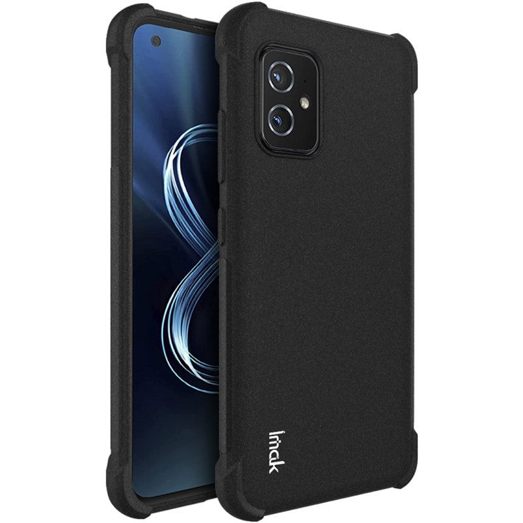 IMAK Four Corners Airbag Design Matte Finish Sandy Feel TPU Phone Case with Screen Protector for Asus Zenfone 8 ZS590KS - Matte Black