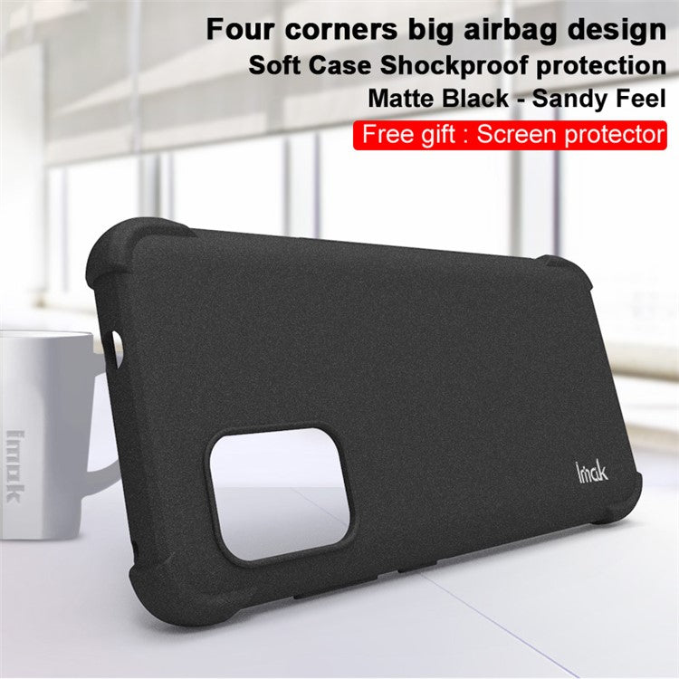 IMAK Four Corners Airbag Design Matte Finish Sandy Feel TPU Phone Case with Screen Protector for Asus Zenfone 8 ZS590KS - Matte Black