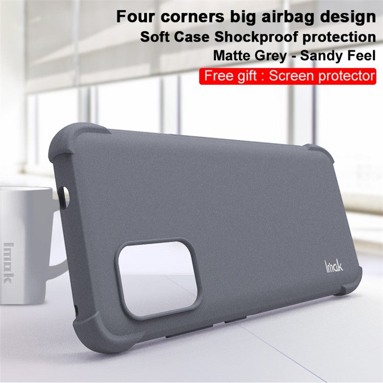 IMAK Four Corners Airbag Design Matte Finish Sandy Feel TPU Phone Case with Screen Protector for Asus Zenfone 8 ZS590KS - Matte Grey