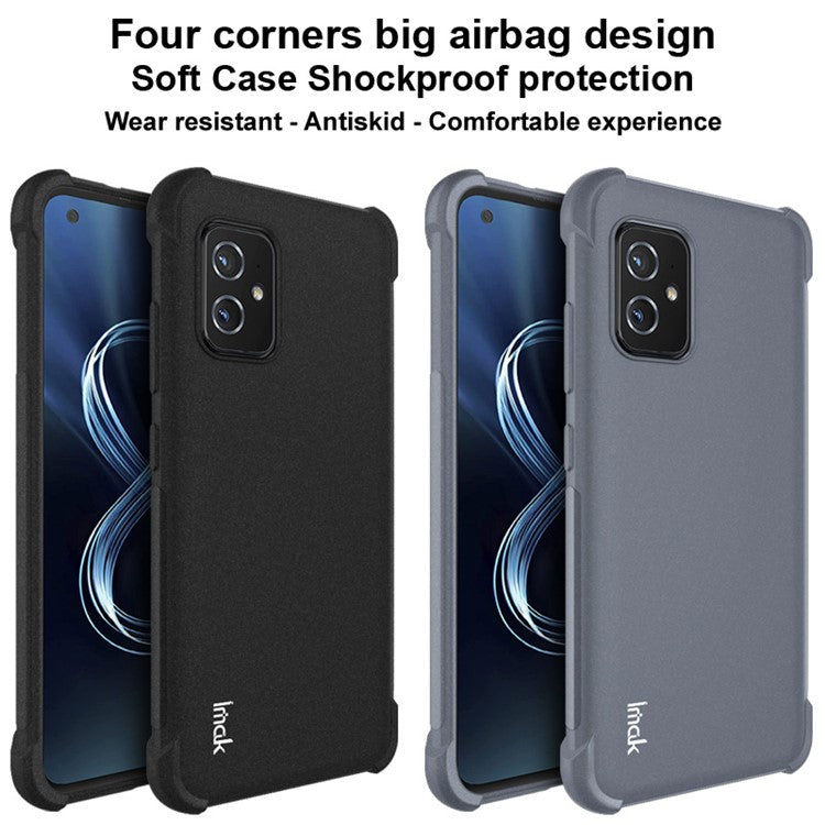 IMAK Four Corners Airbag Design Matte Finish Sandy Feel TPU Phone Case with Screen Protector for Asus Zenfone 8 ZS590KS - Matte Grey