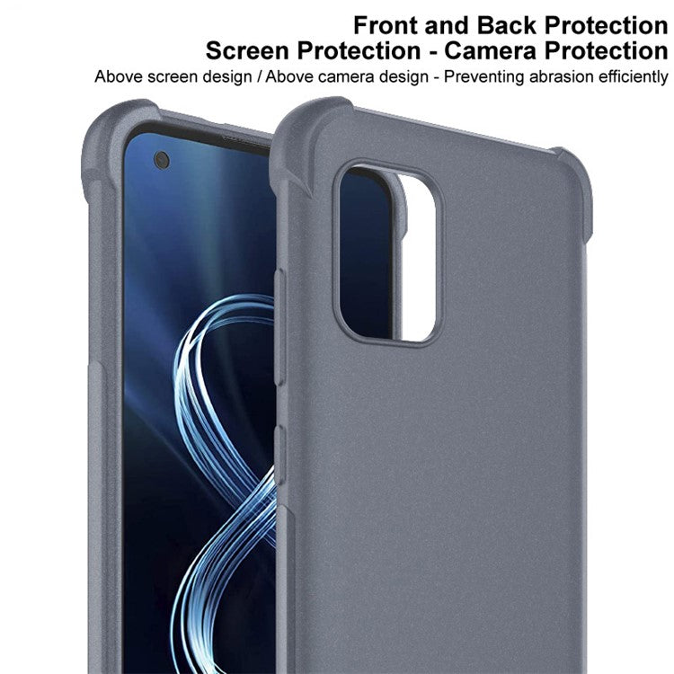 IMAK Four Corners Airbag Design Matte Finish Sandy Feel TPU Phone Case with Screen Protector for Asus Zenfone 8 ZS590KS - Matte Grey