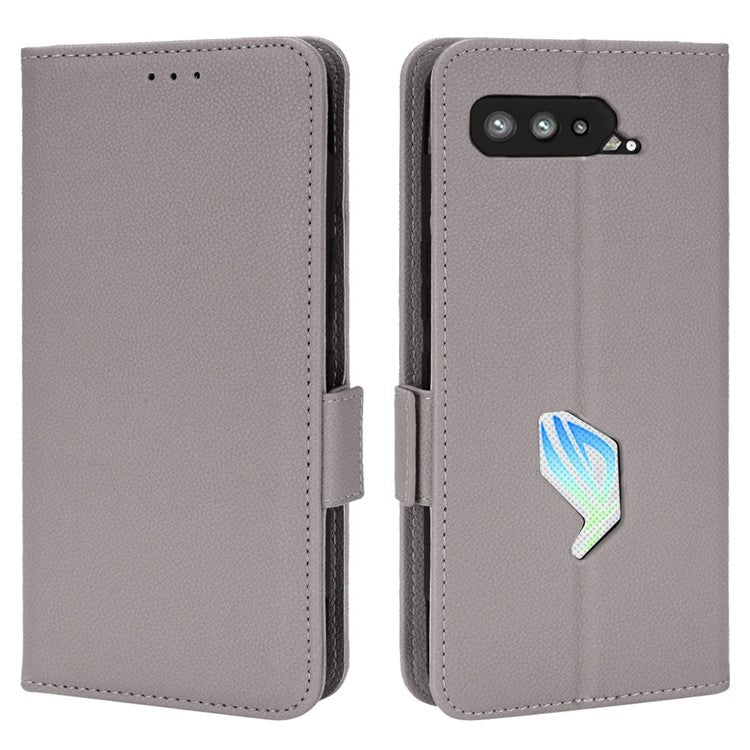 For Asus ROG Phone 5 / ROG Phone 5s / ZS676KS / ZS673KS Litchi Texture PU Leather Phone Case Magnetic Closure Wallet Stand Flip Shockproof Cover - Grey