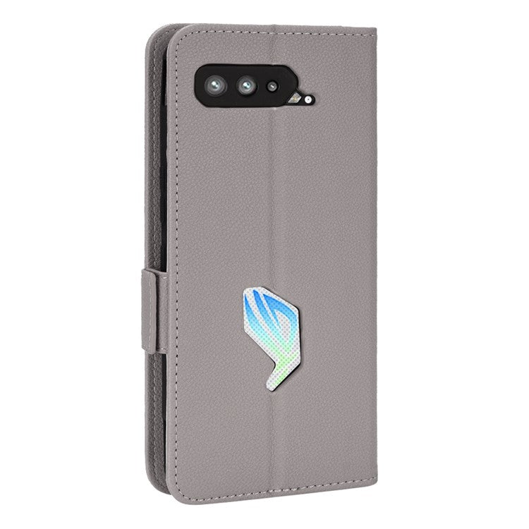 For Asus ROG Phone 5 / ROG Phone 5s / ZS676KS / ZS673KS Litchi Texture PU Leather Phone Case Magnetic Closure Wallet Stand Flip Shockproof Cover - Grey