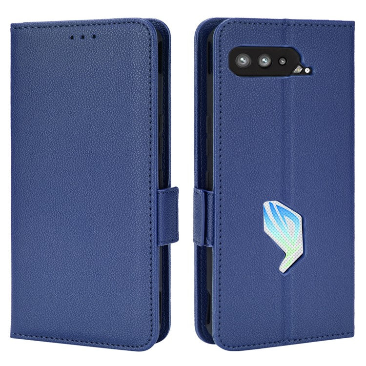 For Asus ROG Phone 5 / ROG Phone 5s / ZS676KS / ZS673KS Litchi Texture PU Leather Phone Case Magnetic Closure Wallet Stand Flip Shockproof Cover - Dark Blue