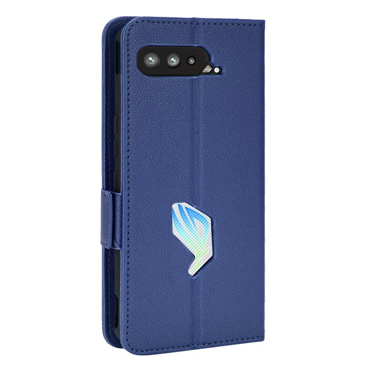 For Asus ROG Phone 5 / ROG Phone 5s / ZS676KS / ZS673KS Litchi Texture PU Leather Phone Case Magnetic Closure Wallet Stand Flip Shockproof Cover - Dark Blue