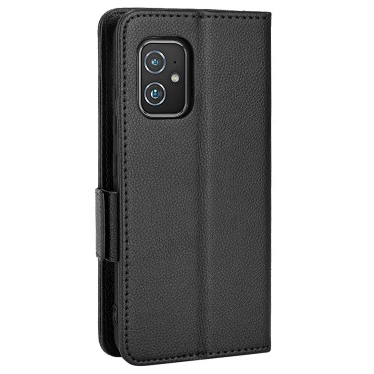 For Asus Zenfone 8 ZS590KS / Zenfone 8Z Litchi Texture Leather Phone Case PU Leather Protective Cover Stand Wallet - Black