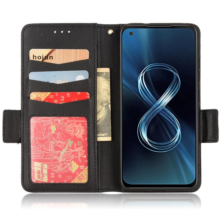 For Asus Zenfone 8 ZS590KS / Zenfone 8Z Litchi Texture Leather Phone Case PU Leather Protective Cover Stand Wallet - Black