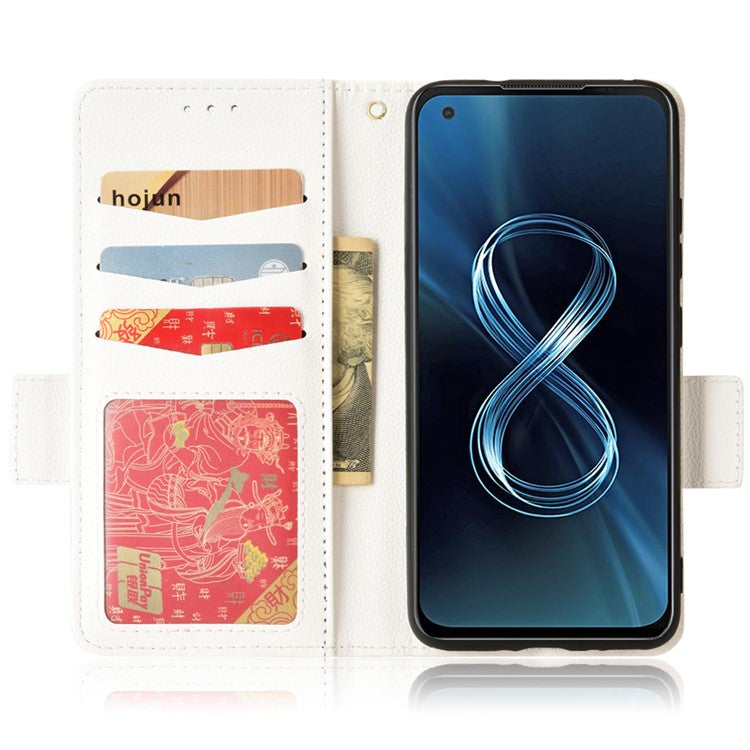 For Asus Zenfone 8 ZS590KS / Zenfone 8Z Litchi Texture Leather Phone Case PU Leather Protective Cover Stand Wallet - White