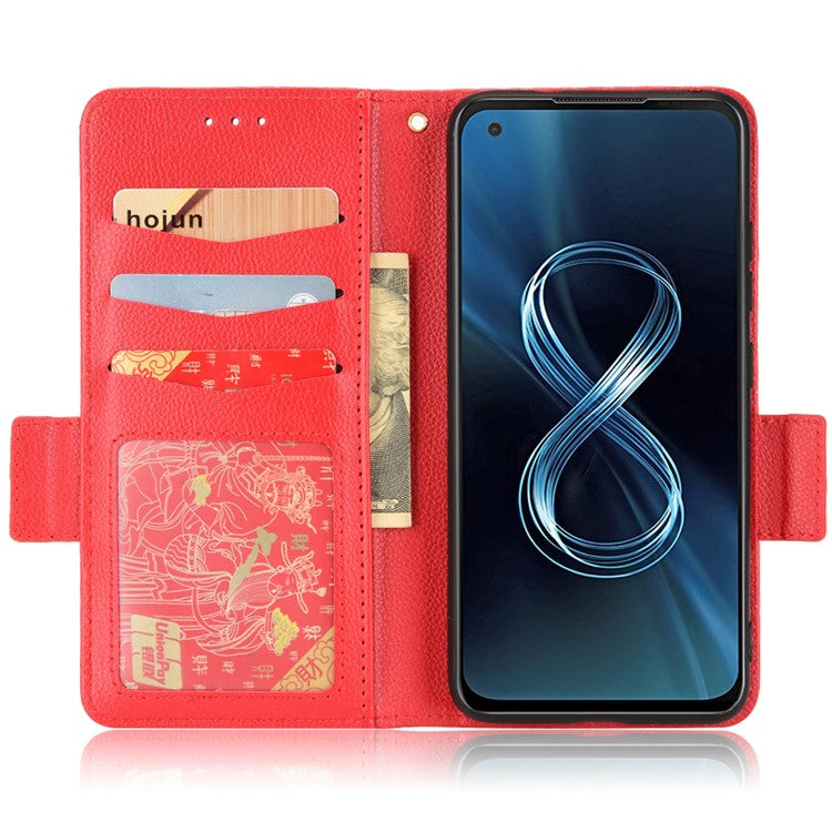For Asus Zenfone 8 ZS590KS / Zenfone 8Z Litchi Texture Leather Phone Case PU Leather Protective Cover Stand Wallet - Red