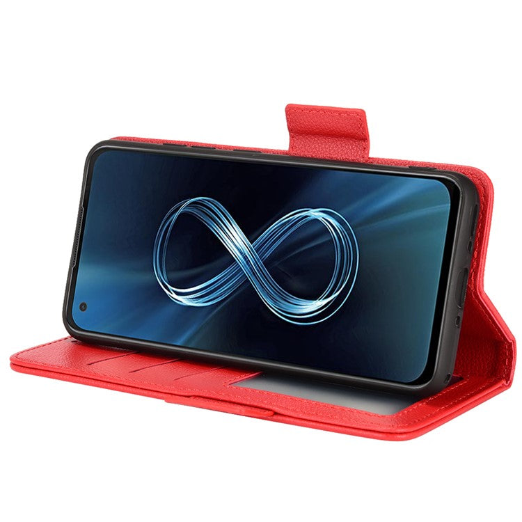 For Asus Zenfone 8 ZS590KS / Zenfone 8Z Litchi Texture Leather Phone Case PU Leather Protective Cover Stand Wallet - Red