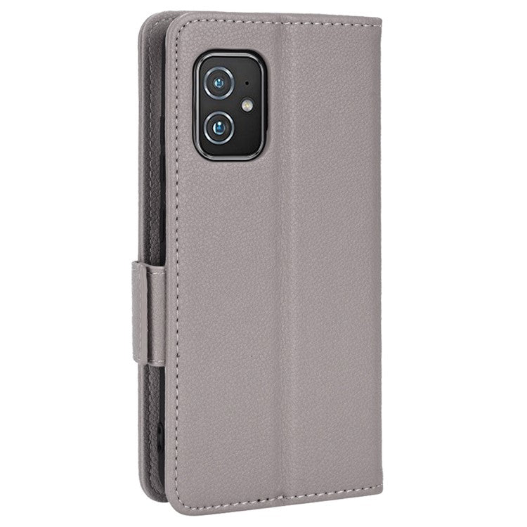 For Asus Zenfone 8 ZS590KS / Zenfone 8Z Litchi Texture Leather Phone Case PU Leather Protective Cover Stand Wallet - Grey