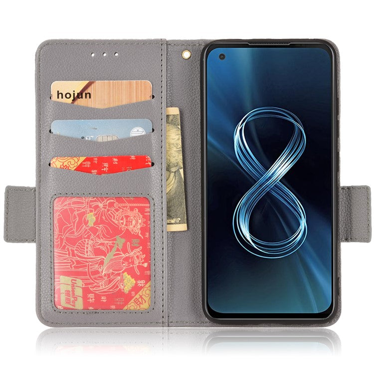 For Asus Zenfone 8 ZS590KS / Zenfone 8Z Litchi Texture Leather Phone Case PU Leather Protective Cover Stand Wallet - Grey