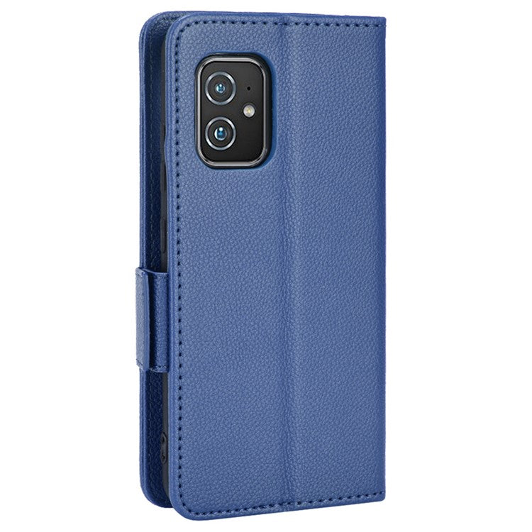 For Asus Zenfone 8 ZS590KS / Zenfone 8Z Litchi Texture Leather Phone Case PU Leather Protective Cover Stand Wallet - Dark Blue