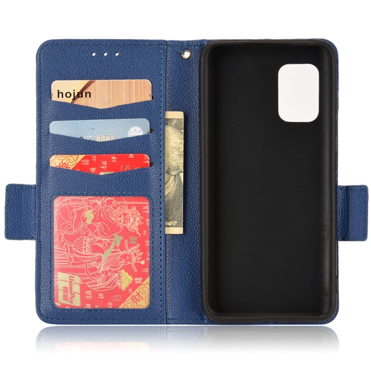 For Asus Zenfone 8 ZS590KS / Zenfone 8Z Litchi Texture Leather Phone Case PU Leather Protective Cover Stand Wallet - Dark Blue