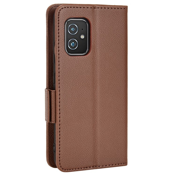 For Asus Zenfone 8 ZS590KS / Zenfone 8Z Litchi Texture Leather Phone Case PU Leather Protective Cover Stand Wallet - Brown