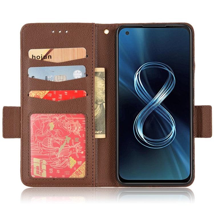 For Asus Zenfone 8 ZS590KS / Zenfone 8Z Litchi Texture Leather Phone Case PU Leather Protective Cover Stand Wallet - Brown