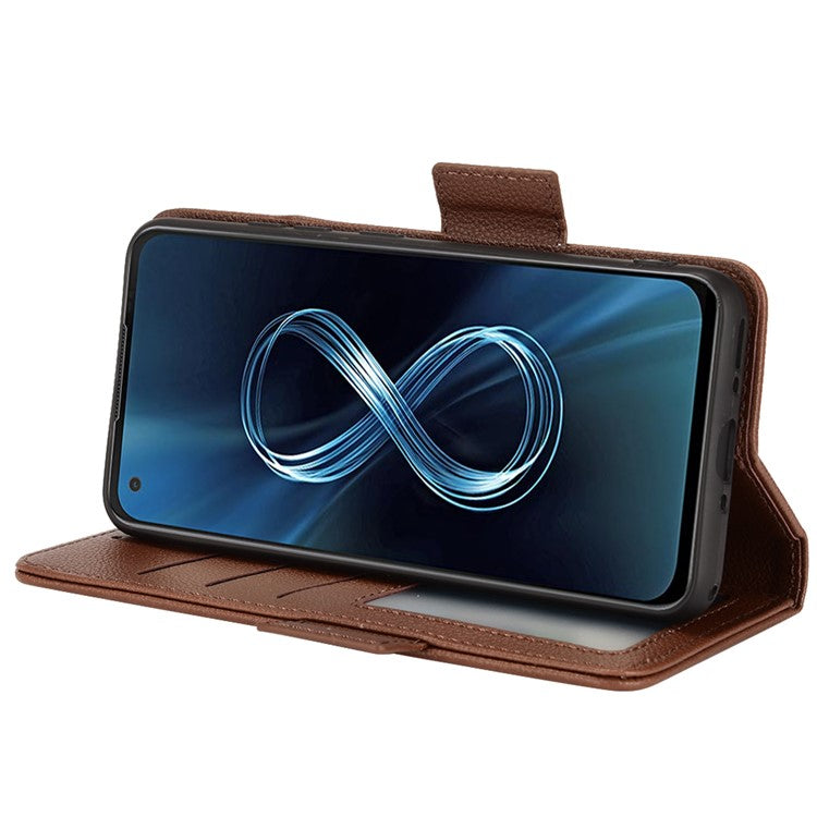 For Asus Zenfone 8 ZS590KS / Zenfone 8Z Litchi Texture Leather Phone Case PU Leather Protective Cover Stand Wallet - Brown