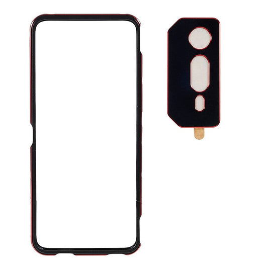 For Asus ROG Phone 6 5G / Phone 6 Pro 5G Shockproof Metal Bumper Frame Anti-wear Raised Edge Protection with Camera Lens Cover - Black / Red