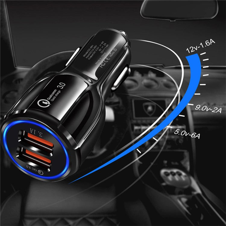 QC 3.0 Dual USB Phone Tablet Quick Charge Car Charger Adapter for AiPower Charging - Black