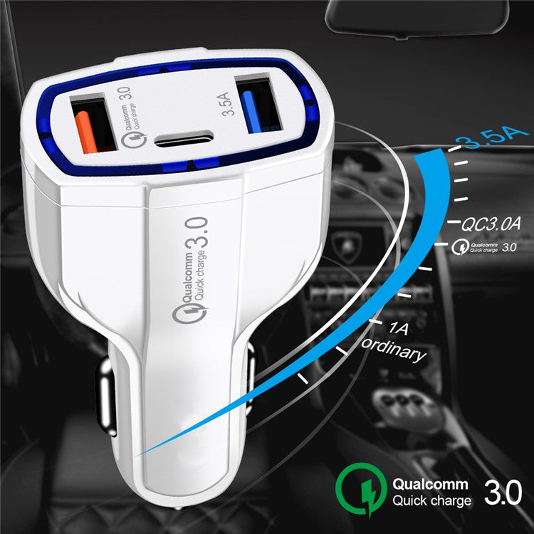 Dual USB QC 3.0 Type-C Fast Charging Car Charger Adapter for iPhone Samsung Huawei - Black