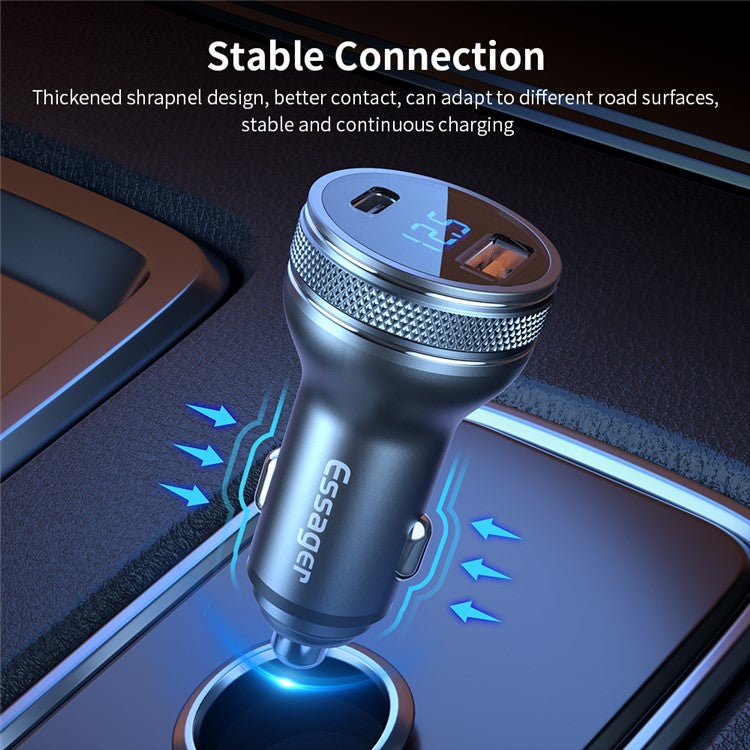 ESSAGER PD 3.0+QC 3.0 36W Car Charger Digital Display Type-C USB-A Dual Port Car Charger Adapter