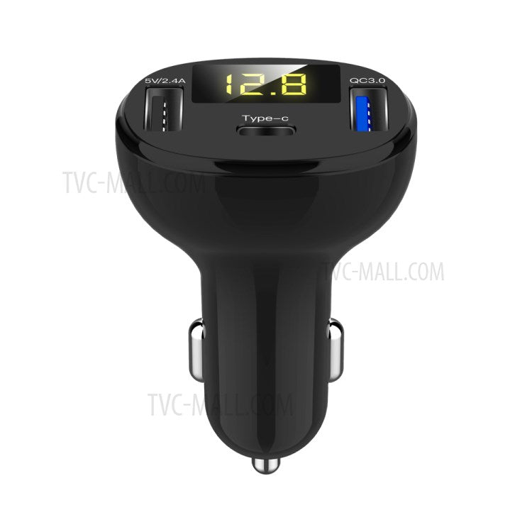 C02 Digital Display Type-C and Dual USB Ports Car Charger