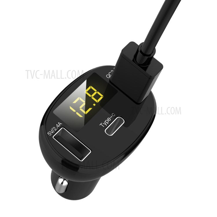C02 Digital Display Type-C and Dual USB Ports Car Charger