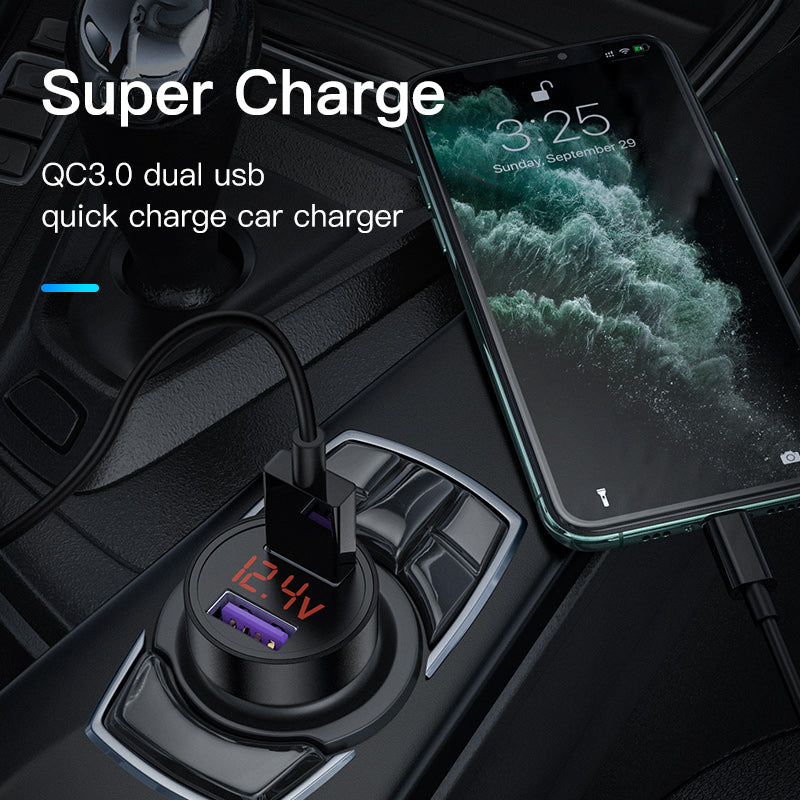 KUULAA Portable QC 3.0 Dual USB Fast Charging Cigarette Lighter Car Charger