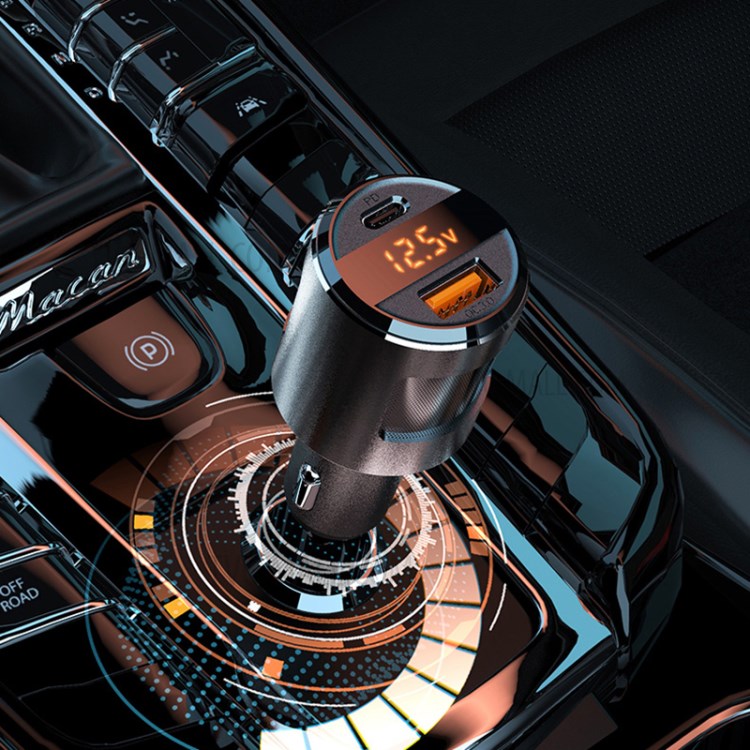 SC01 USB Car Charger 18W QC3.0 65W PD Type C Dual Ports Car Fast Charger Adapter - Silver