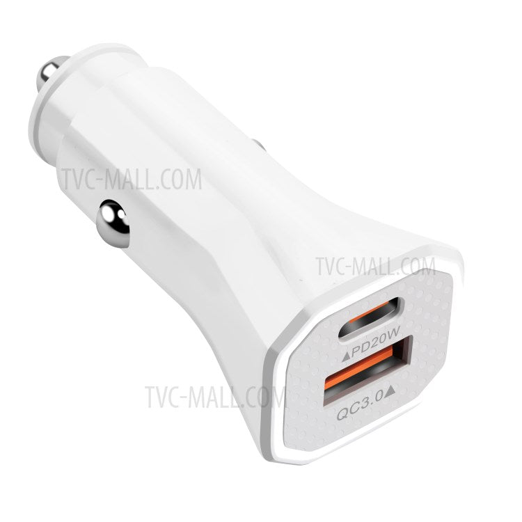 YSY-316PD20W QC3.0 USB + PD 20W Type-C Dual Port Mobile Phone Car Charger Fast Charging Adapter - White