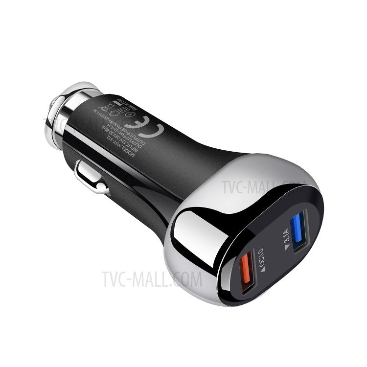 YSY-312PD QC3.0 USB + PD 18W Type-C Dual Port Car Charger Fast Charging Adapter for Huawei/iPhone - Black
