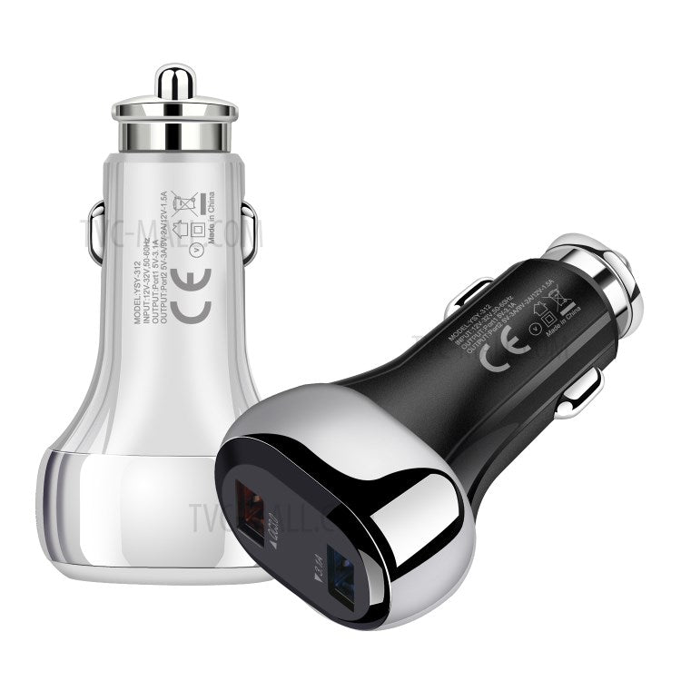 YSY-312PD QC3.0 USB + PD 18W Type-C Dual Port Car Charger Fast Charging Adapter for Huawei/iPhone - Black